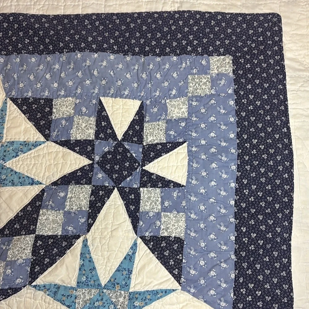 Vintage Quilt Patchwork Vintage Pattern Star Hand Crafted Handmade Blue White